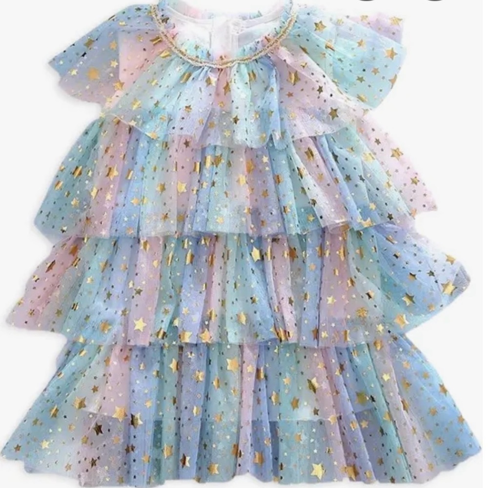 Lola and the Boys pastel tulle dress with shimmering gold stars. Size 5/6